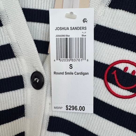 NWT Joshua Sanders Ribbed Smiley Striped Cardigan Sweater Navy White – Size S - Picture 7 of 7
